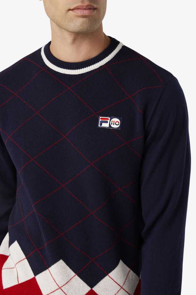 FILA Argyle Moški Puloverji Temno Modre Bele Rdeče | Slovenija-576801