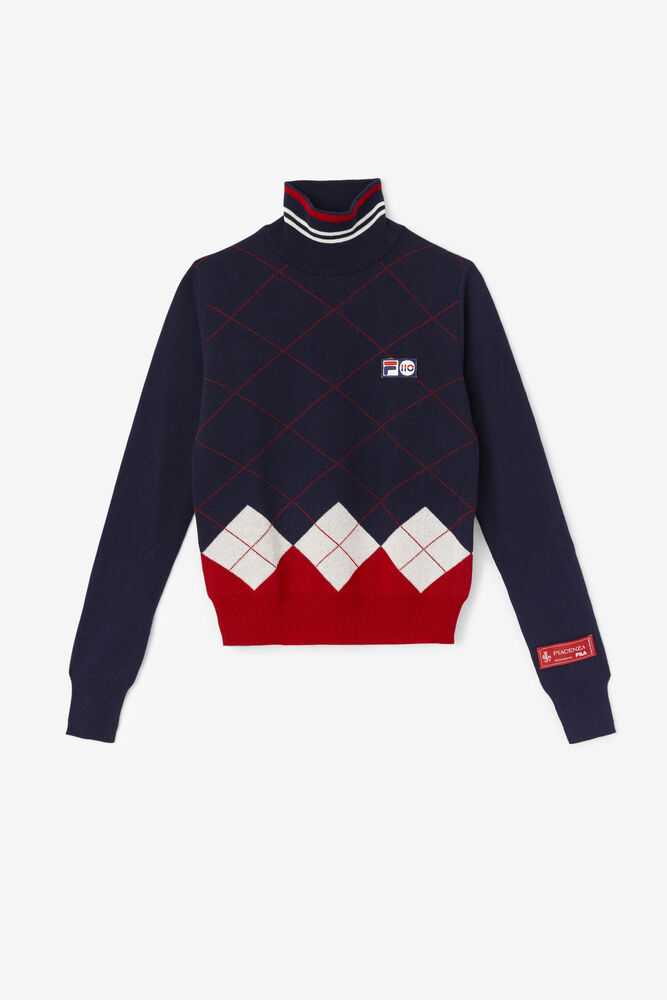 FILA Argyle Ženske Puloverji Temno Modre Bele Rdeče | Slovenija-409876