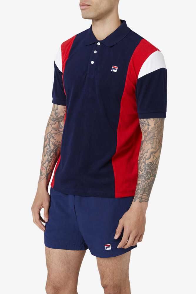 FILA Astro Moški Polo Majice Temno Modre Rdeče Bele | Slovenija-732589