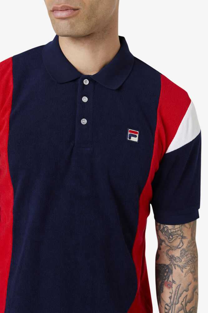 FILA Astro Moški Polo Majice Temno Modre Rdeče Bele | Slovenija-732589