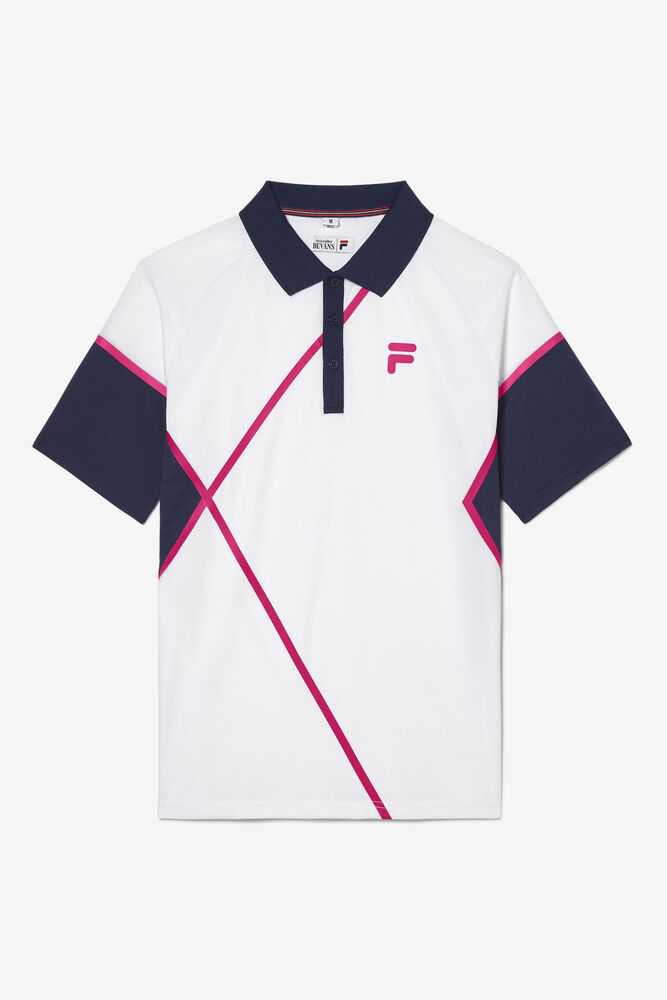 FILA Bevans Moški Polo Majice Bele Temno Modre | Slovenija-923405