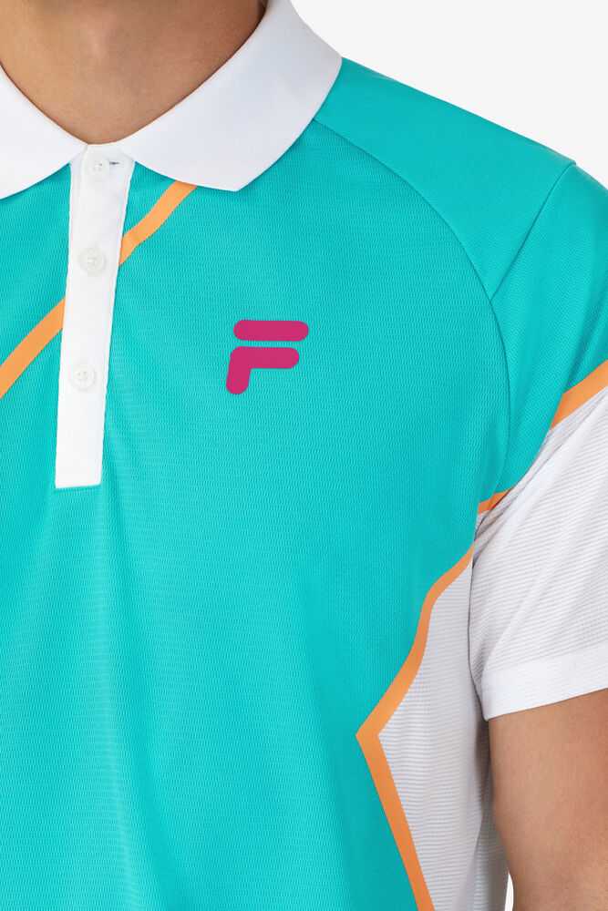 FILA Bevans Moški Polo Majice Turkizna Bele | Slovenija-405217